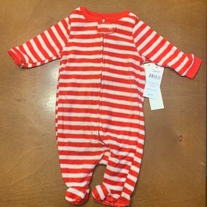 Leveret Fleece Red Striped Sleeper 3-6 Months NWT